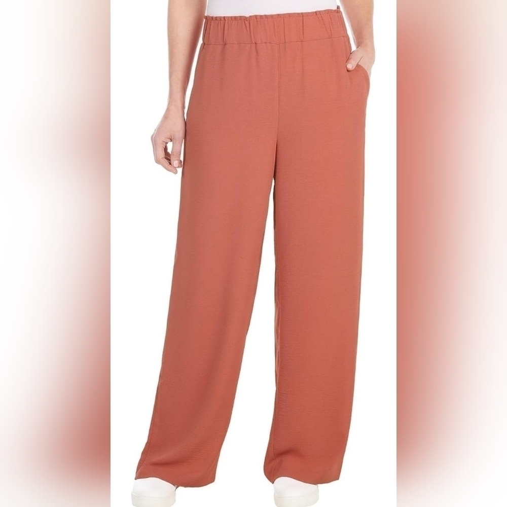 Hilary Radley Women's Wide Leg Crinkle Pants with Elasticwaistband